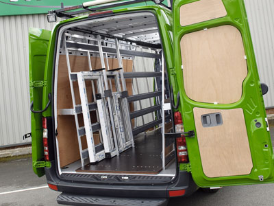 Interior Glass Transport Van Conversion